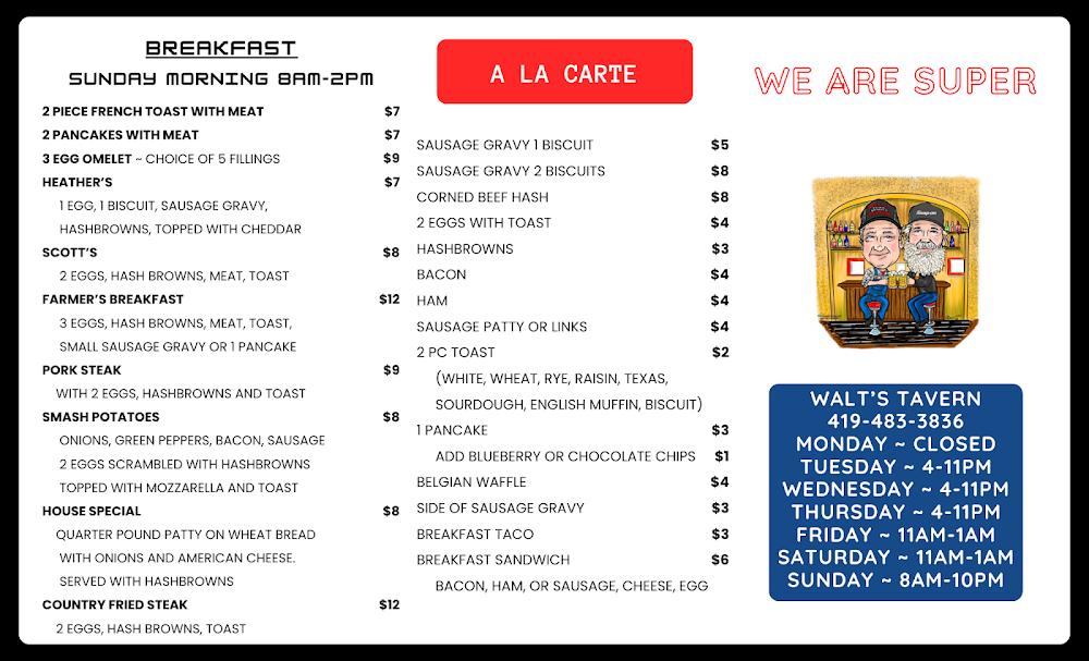 Walt's Tavern - Bellevue, OH Menu image 1